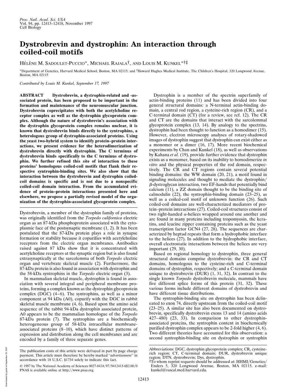 Dystrobrevin and Dystrophin: an Interaction Through Coiled-Coil Motifs