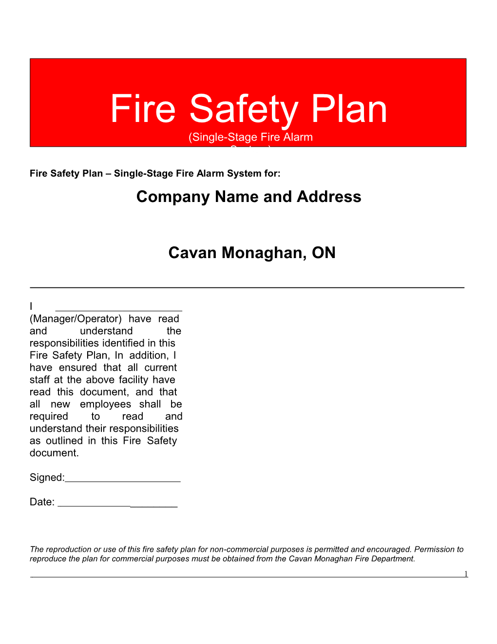 Fire Safety Plan Single-Stage Fire Alarm System For