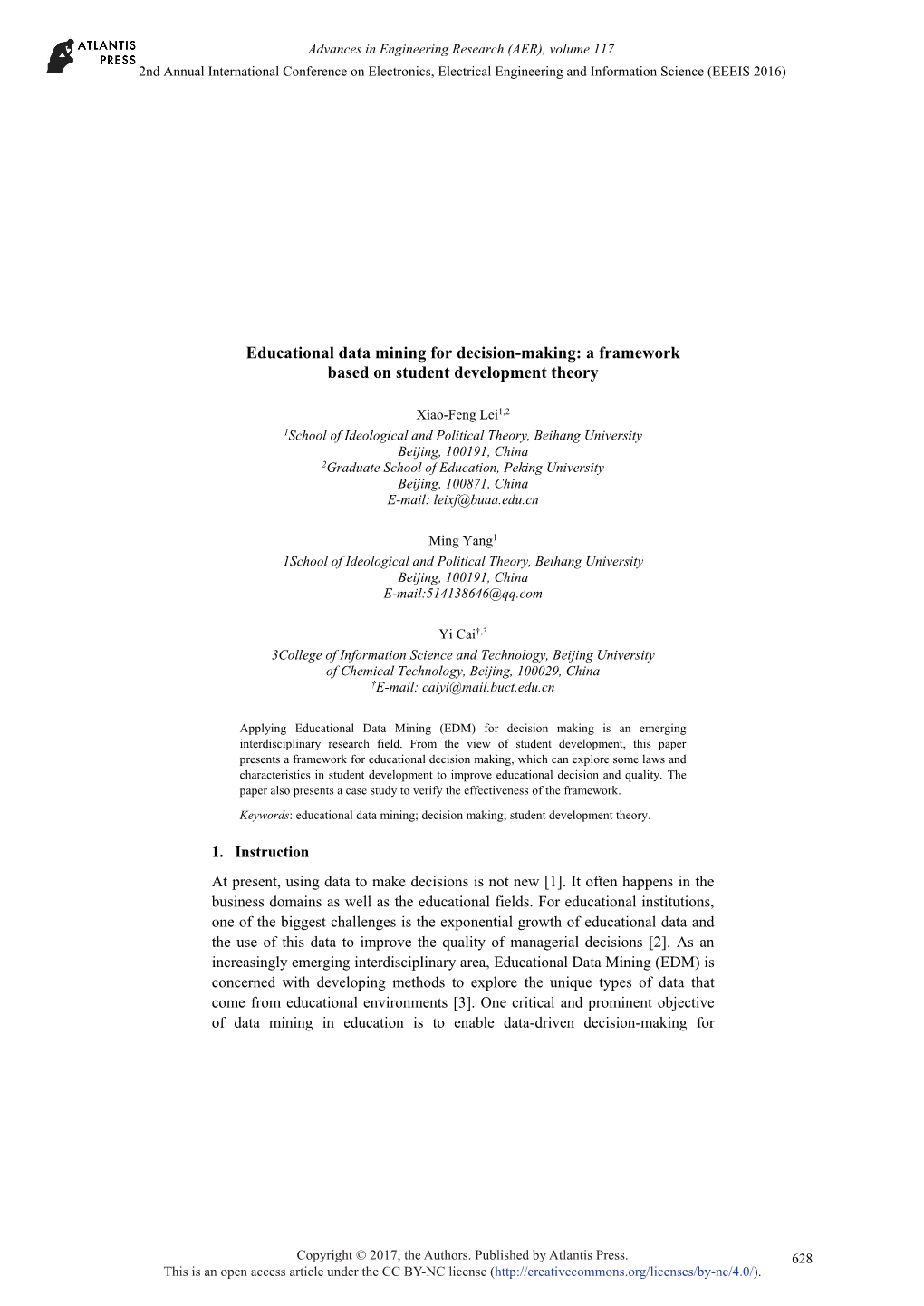 Educational Data Mining for Decision-Making: a Framework Based on Student Development Theory