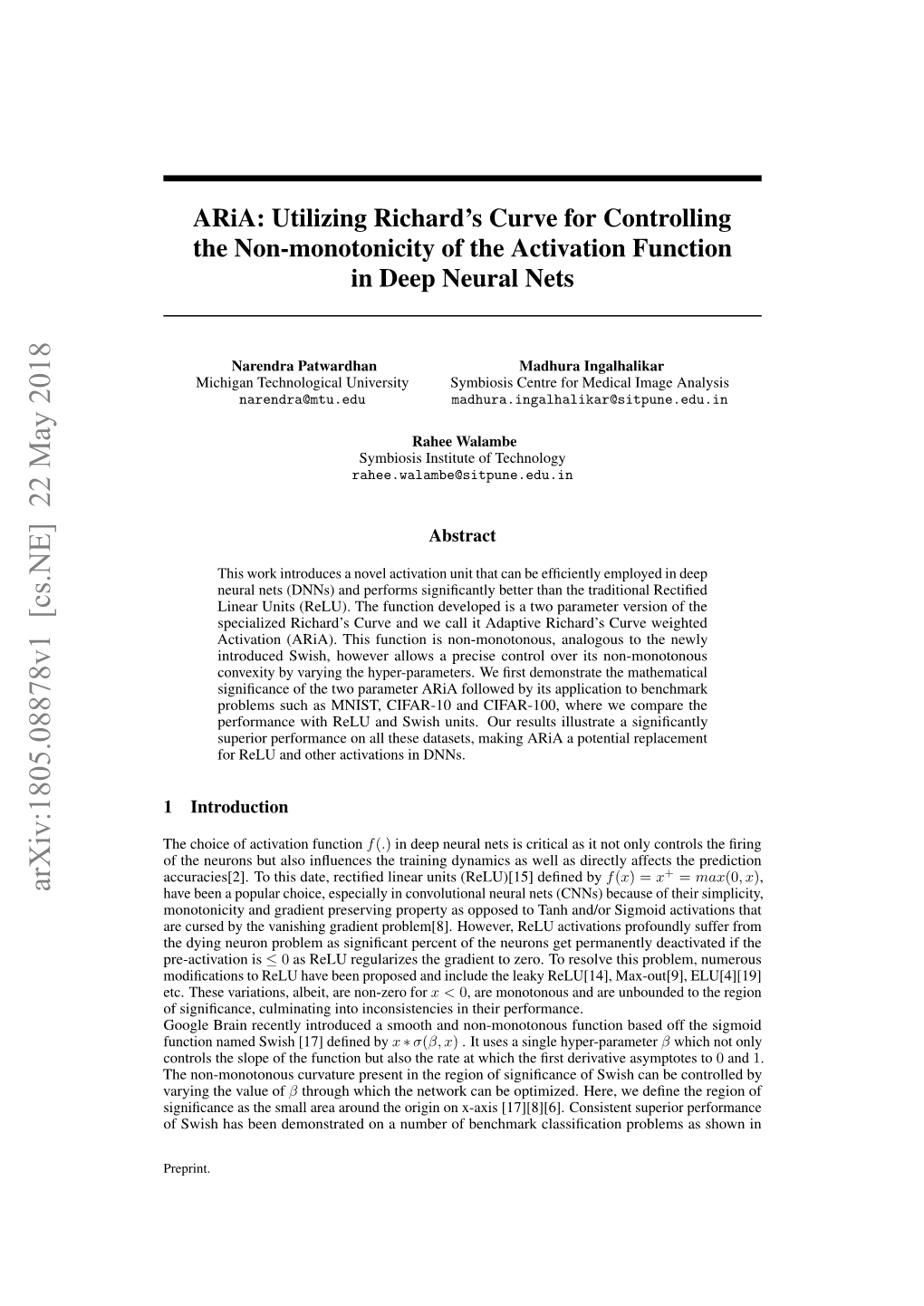 Aria: Utilizing Richard's Curve for Controlling the Non-Monotonicity Of