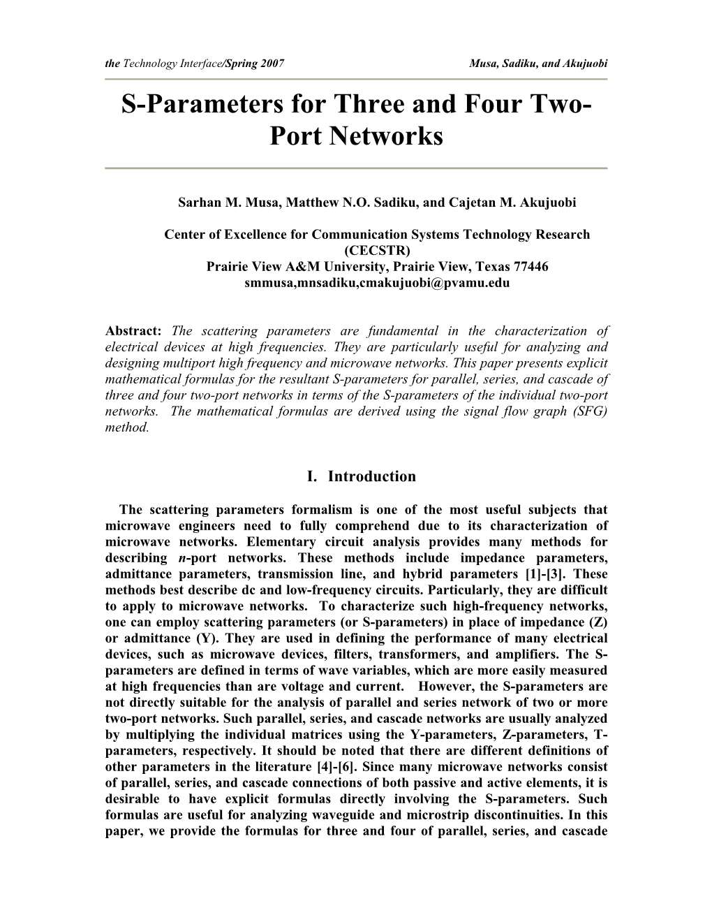 S-Parameters for Three and Four Two- Port Networks