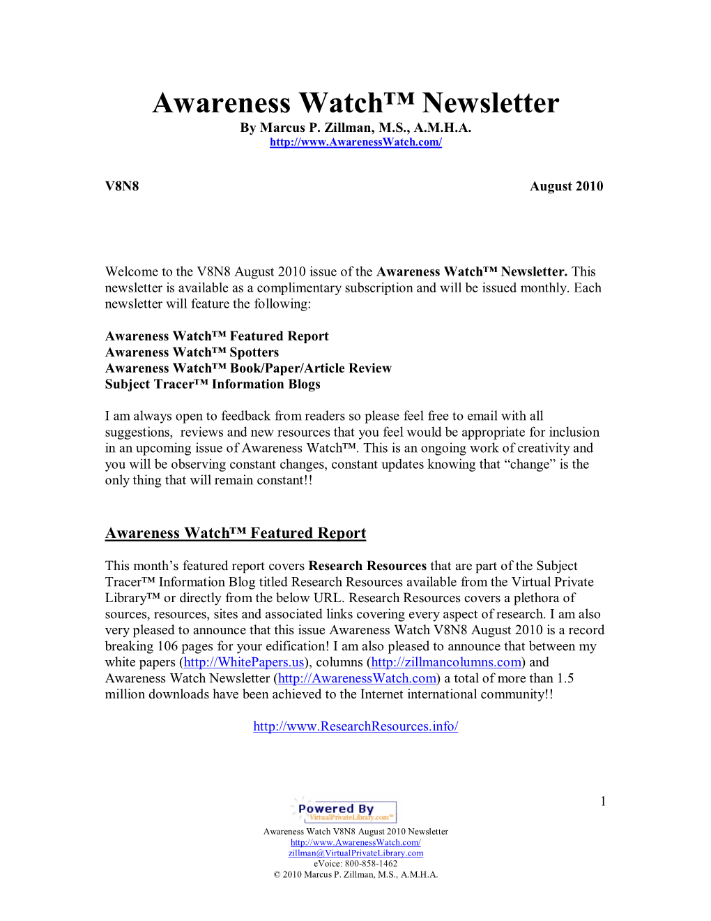 Awareness Watch™ Newsletter by Marcus P