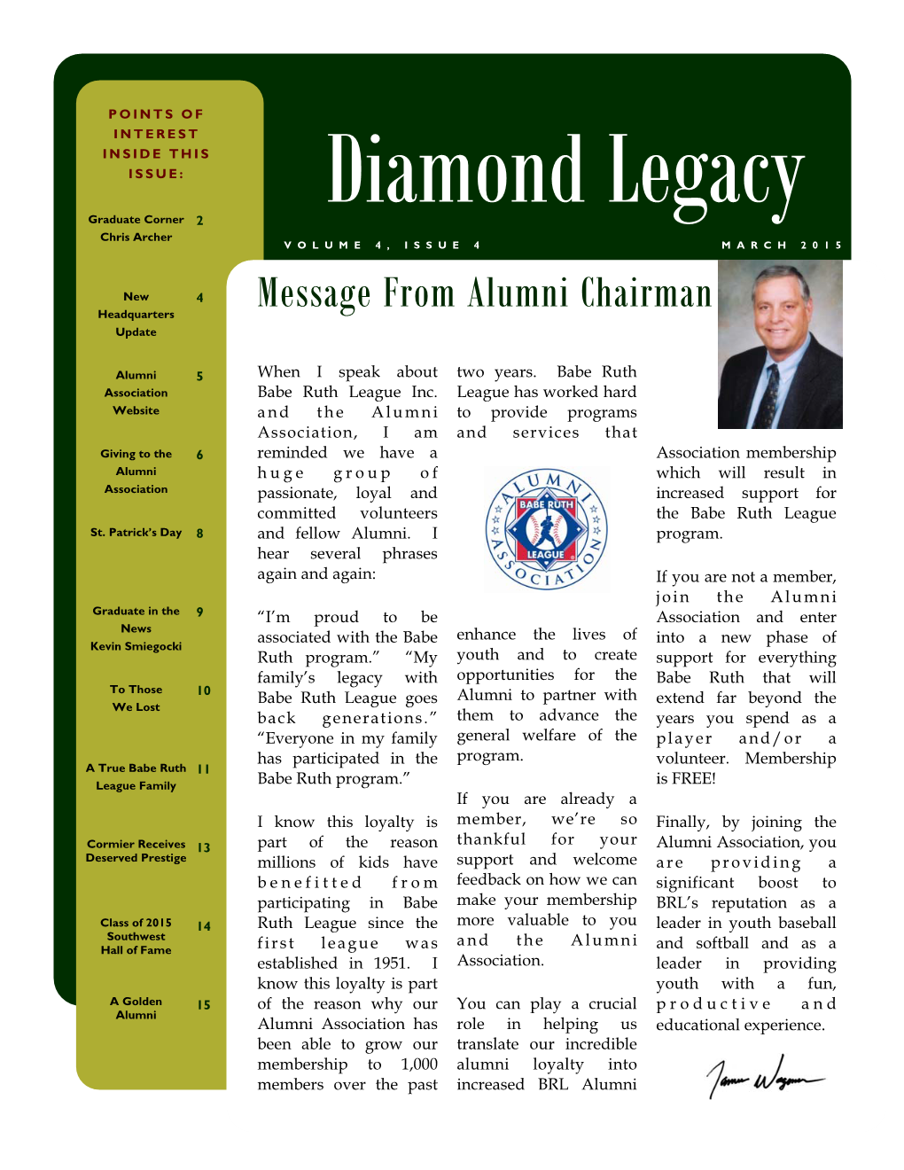 Message from Alumni Chairman Headquarters Update