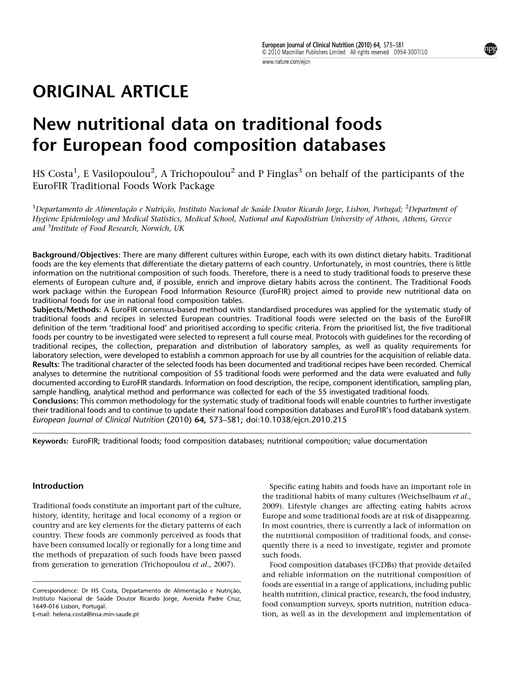 New Nutritional Data on Traditional Foods for European Food Composition Databases