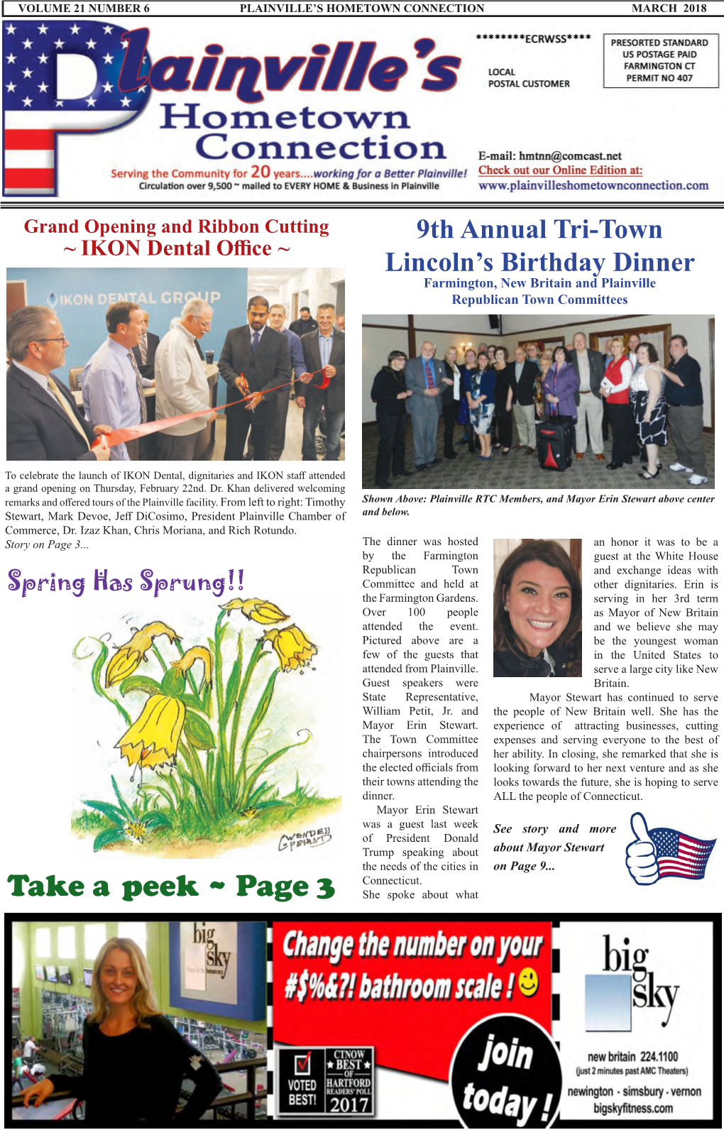 Take a Peek ~ Page 3 She Spoke About What PAGE 2 PLAINVILLE’S HOMETOWN CONNECTION MARCH 2018
