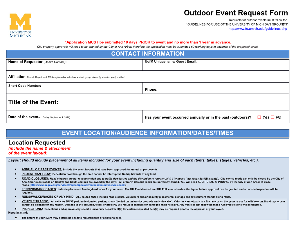 Requests for Outdoor Events Must Follow The