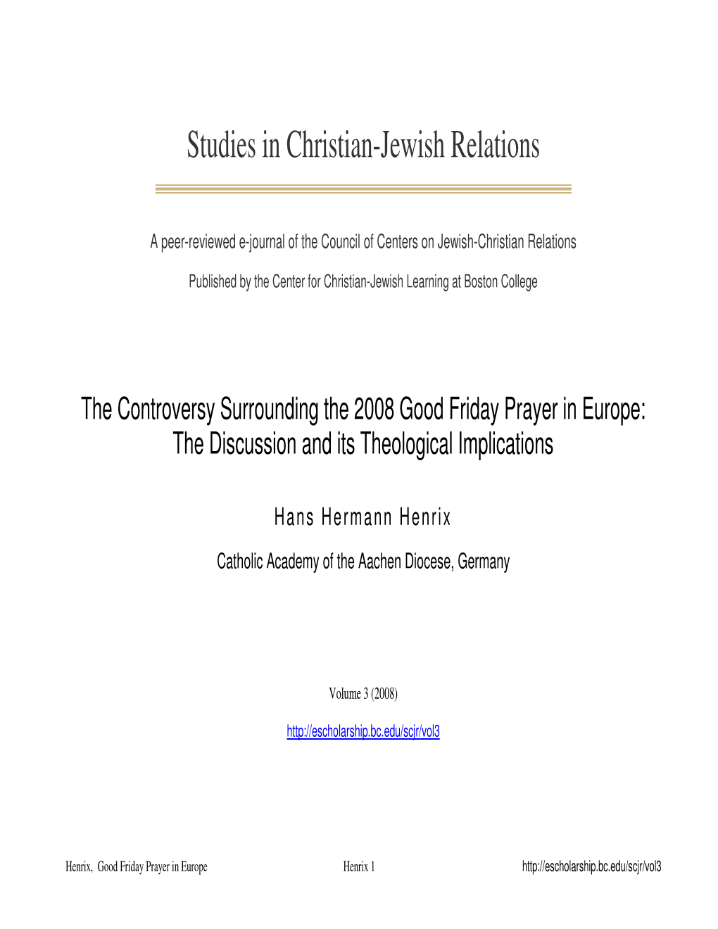 Studies in Christian-Jewish Relations