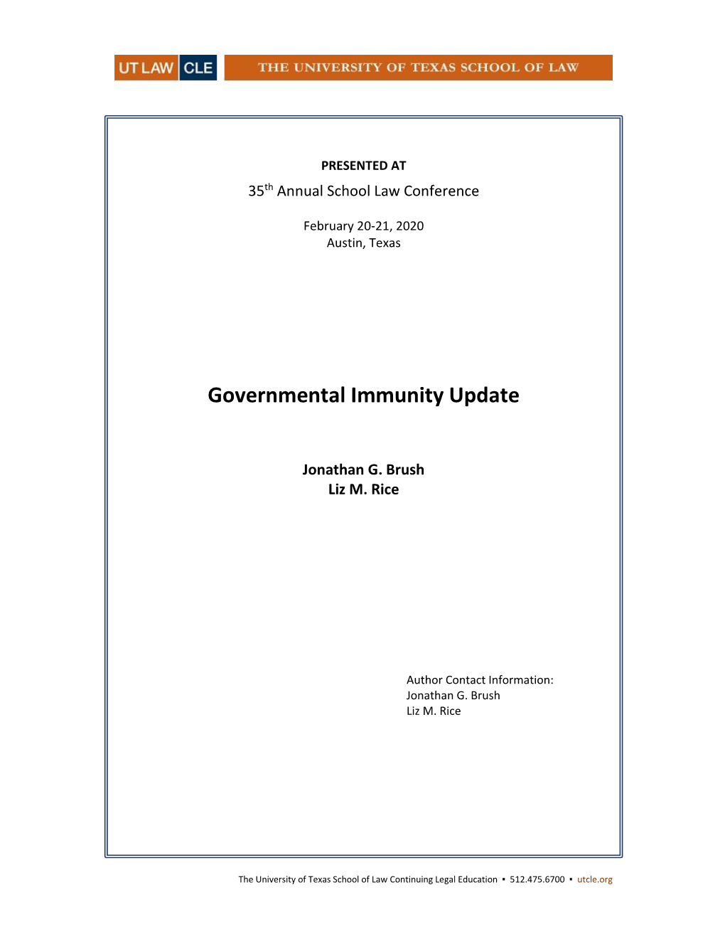 Governmental Immunity Update