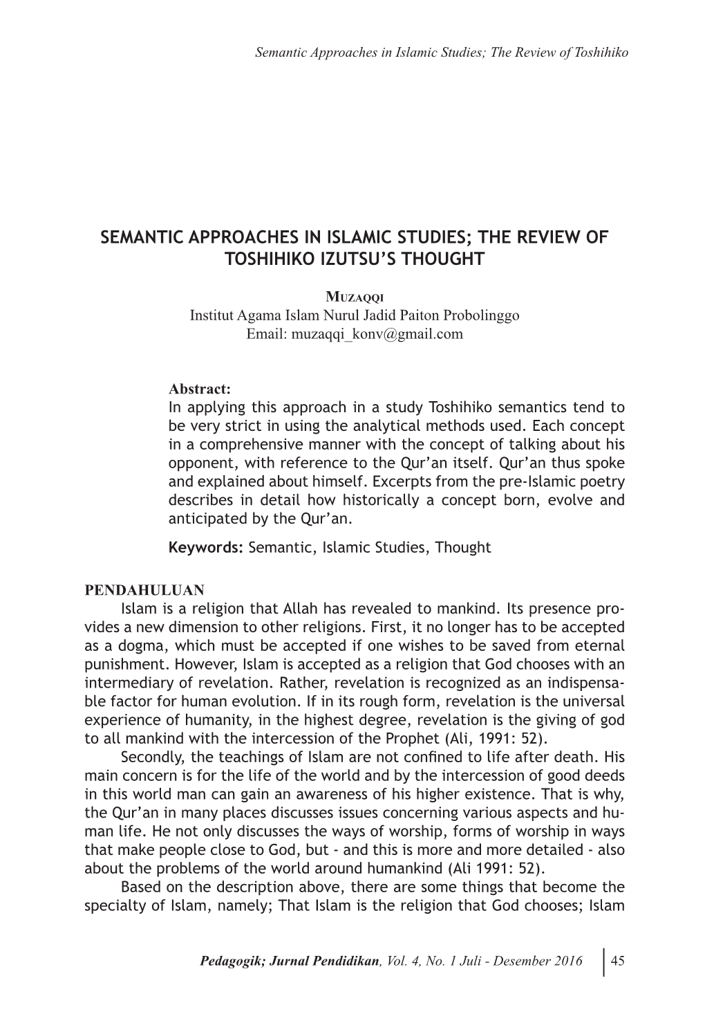 Semantic Approaches in Islamic Studies; the Review of Toshihiko