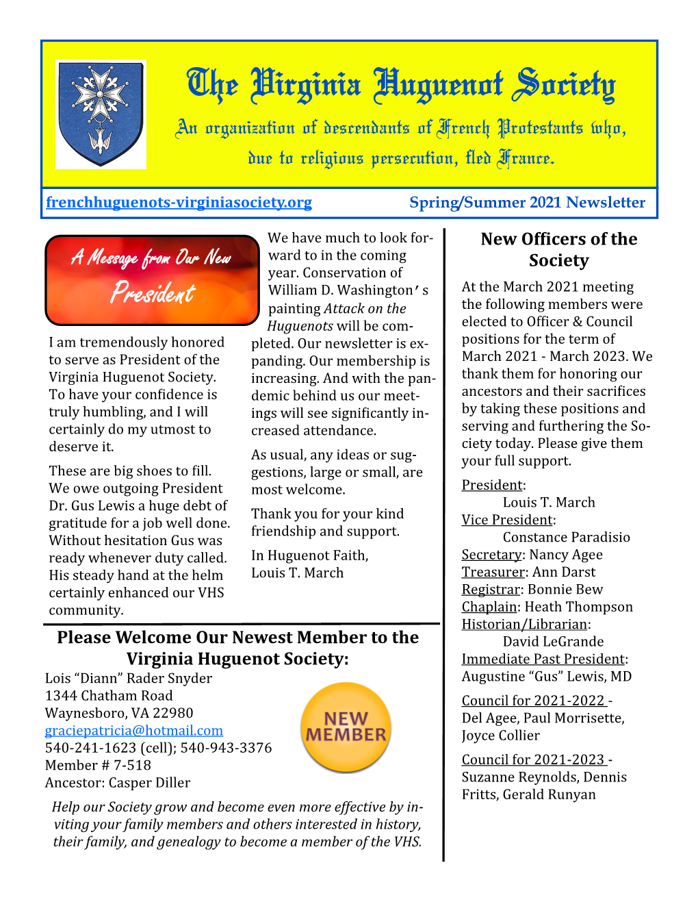 Spring 2021 Virginia Huguenot Society Newsletter