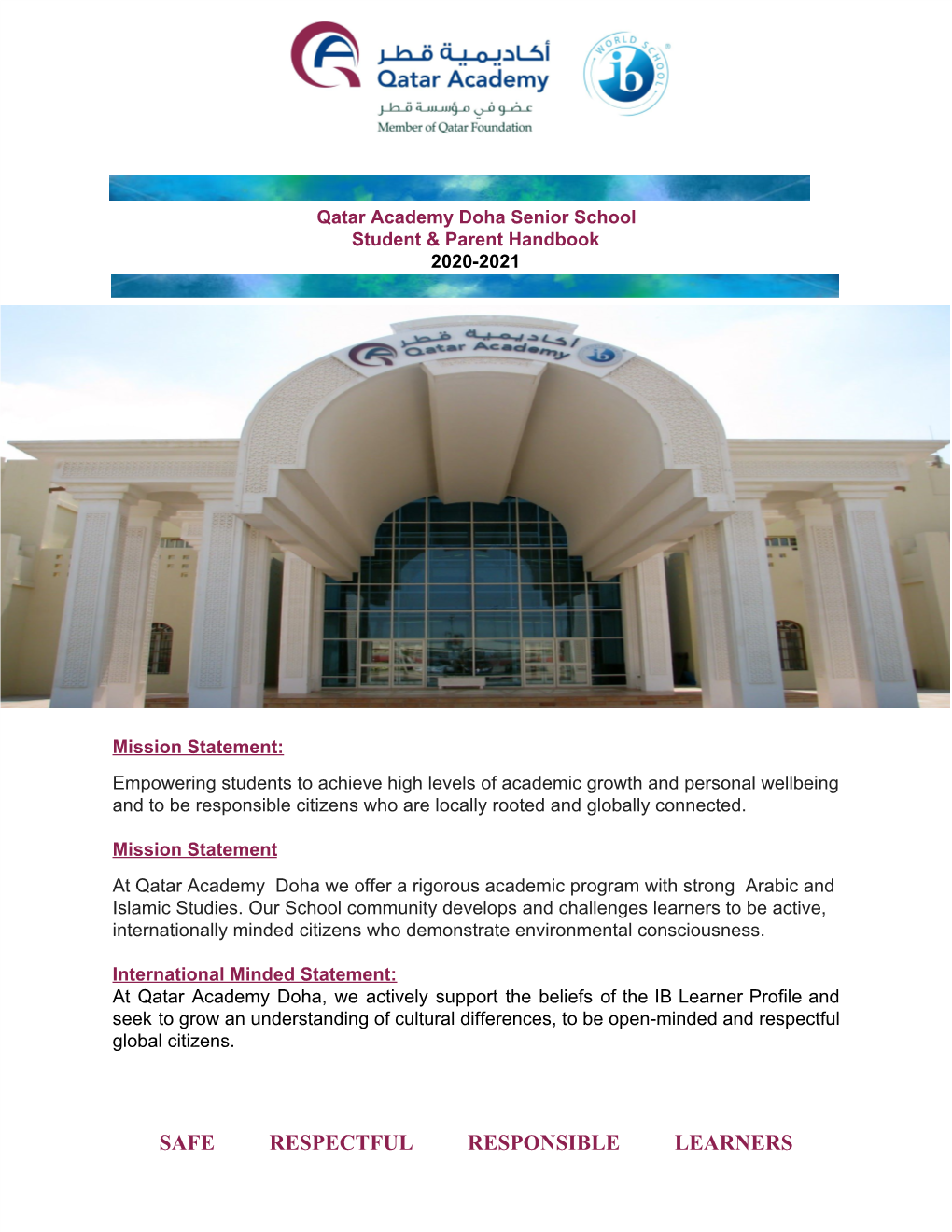 Qatar Academy Doha Senior School Student & Parent Handbook