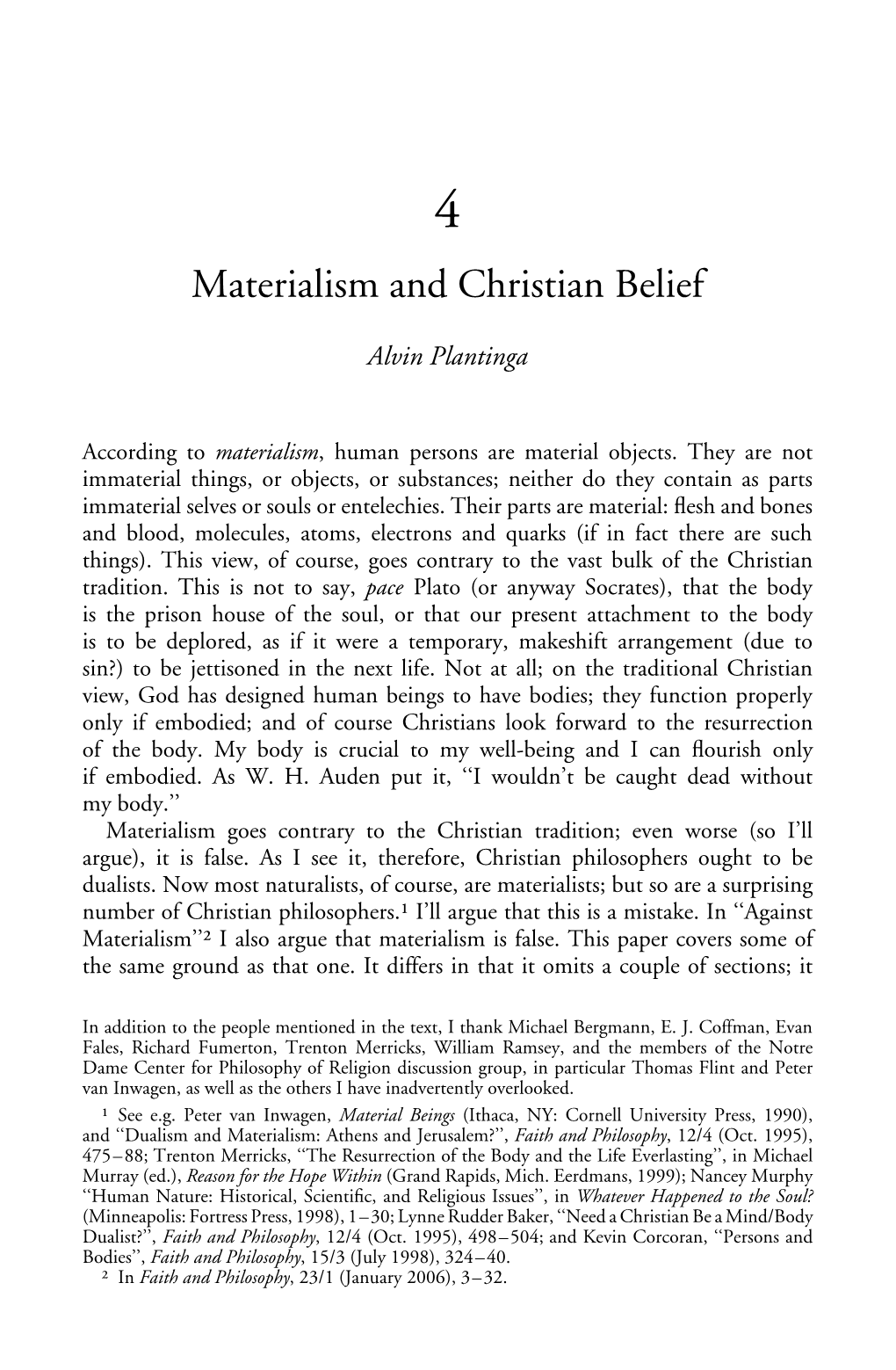 Materialism and Christian Belief