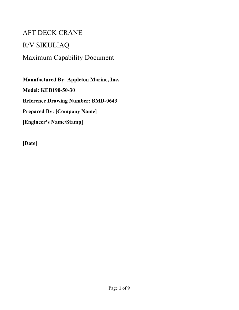 AFT DECK CRANE R/V SIKULIAQ Maximum Capability Document