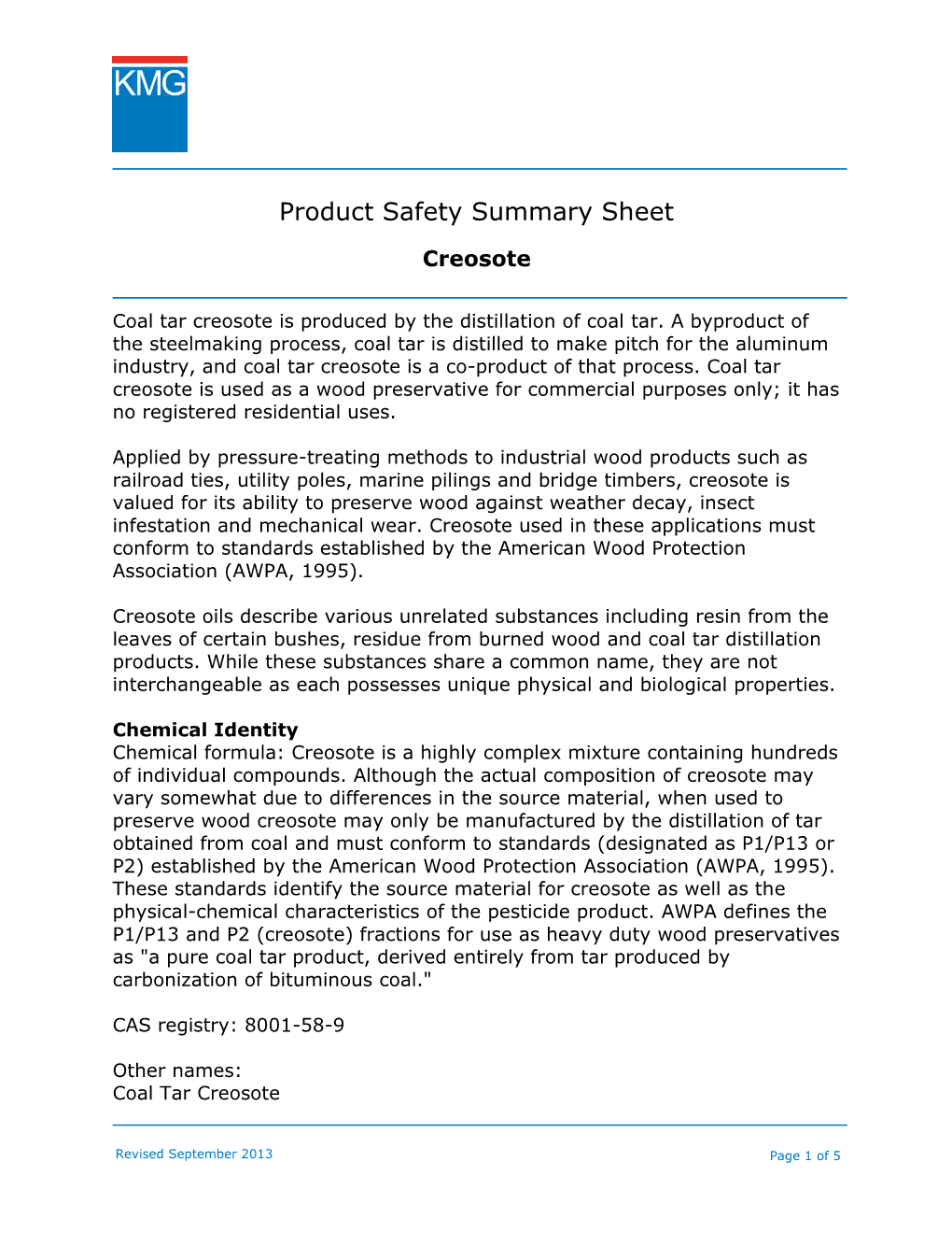 Product Safety Summary Sheet