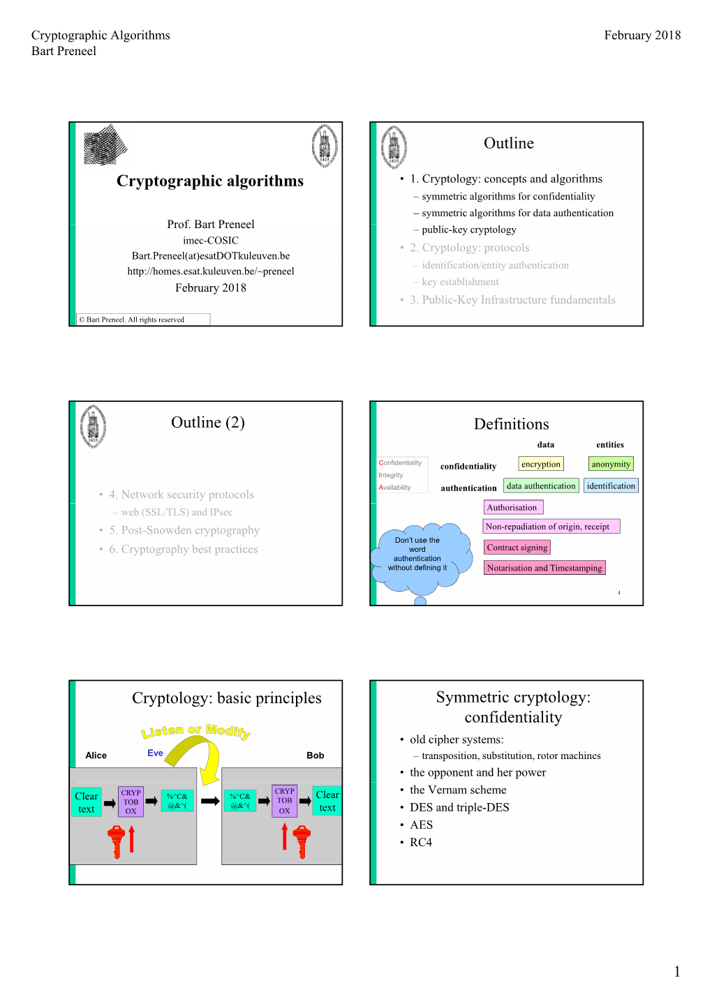 Cryptographic Algorithms February 2018 Bart Preneel