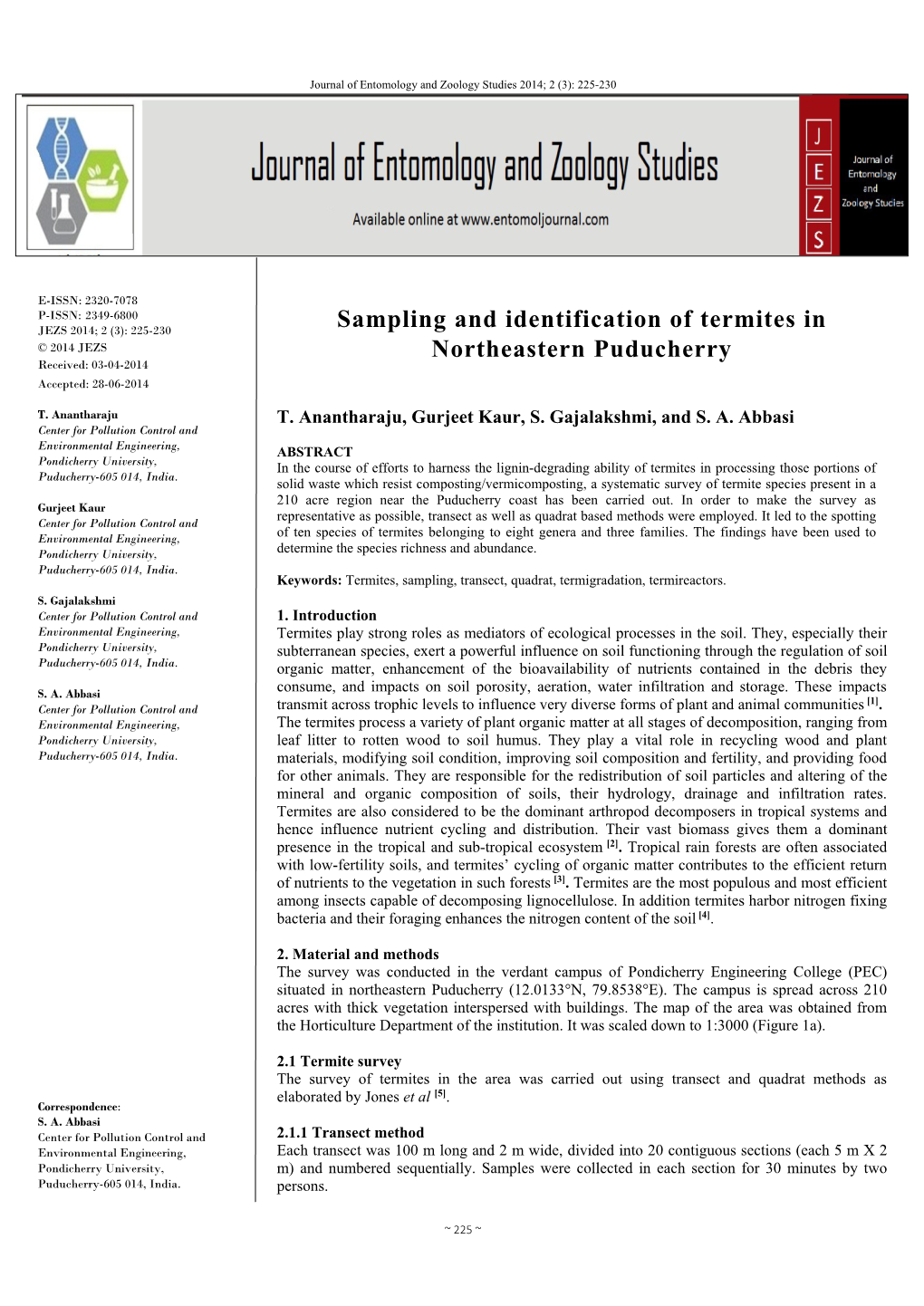 Sampling and Identification of Termites in Northeastern Puducherry