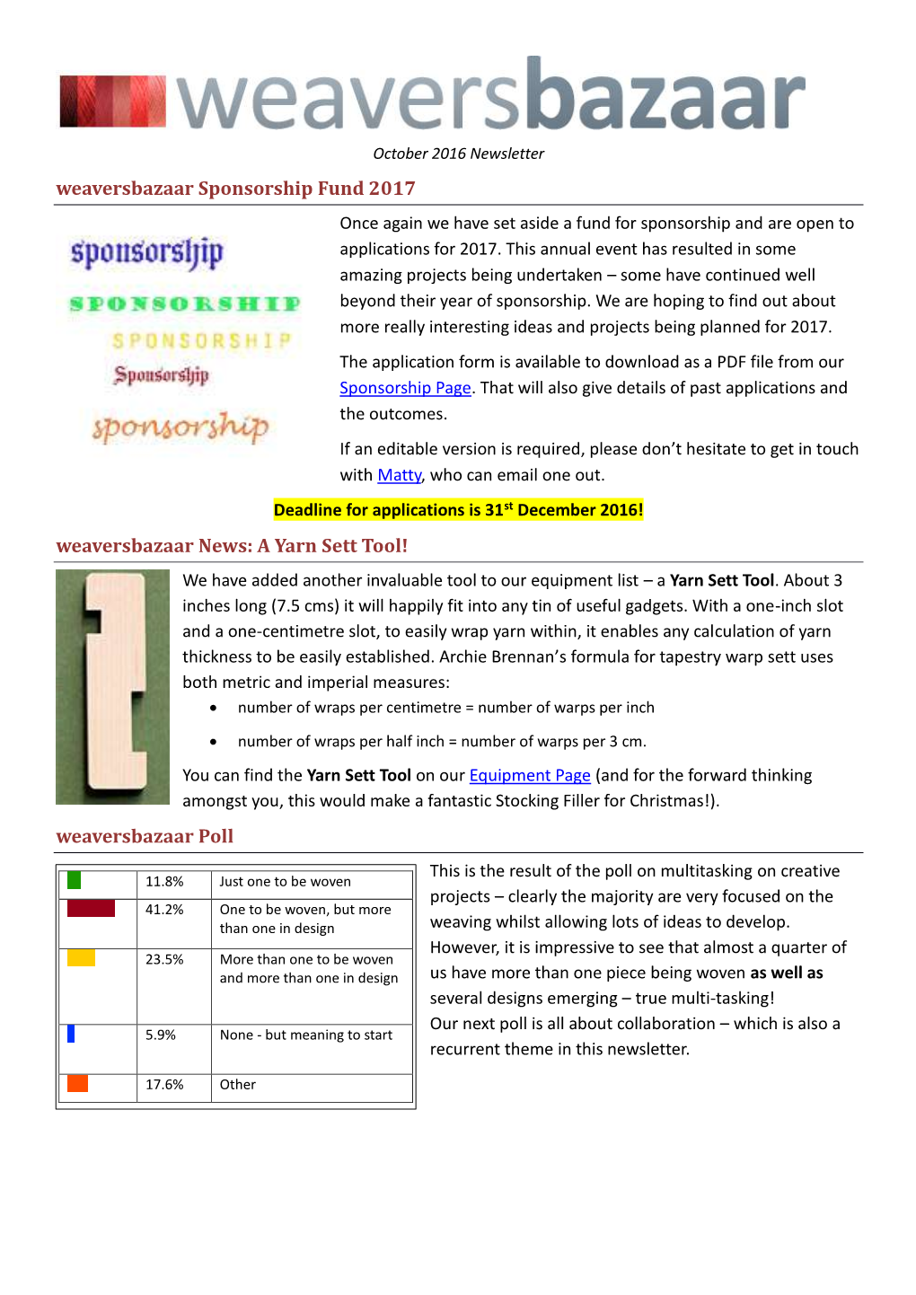 A Yarn Sett Tool! Weaversbazaar Poll