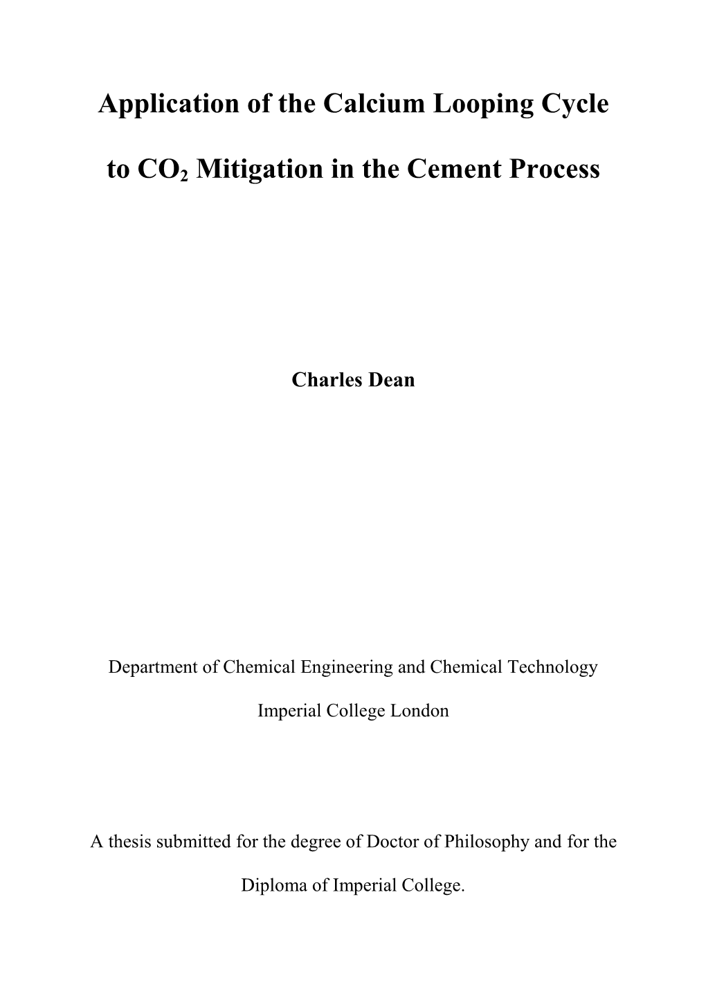 Application of the Calcium Looping Cycle to CO2 Mitigation in The