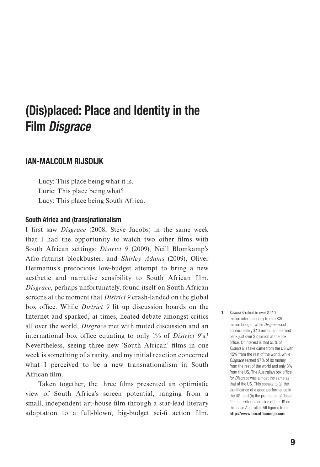 Place and Identity in the Film Disgrace