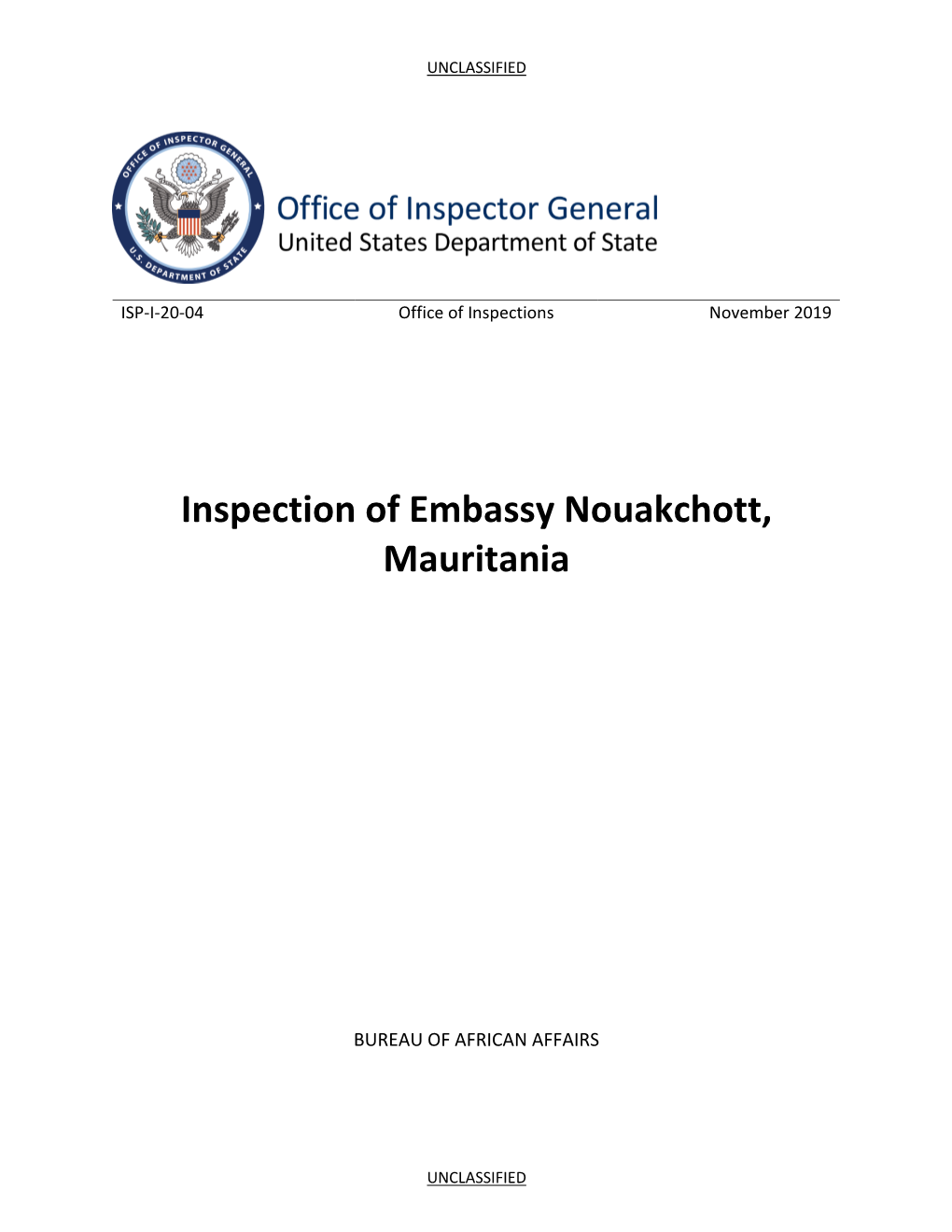 Inspection of Embassy Nouakchott, Mauritania