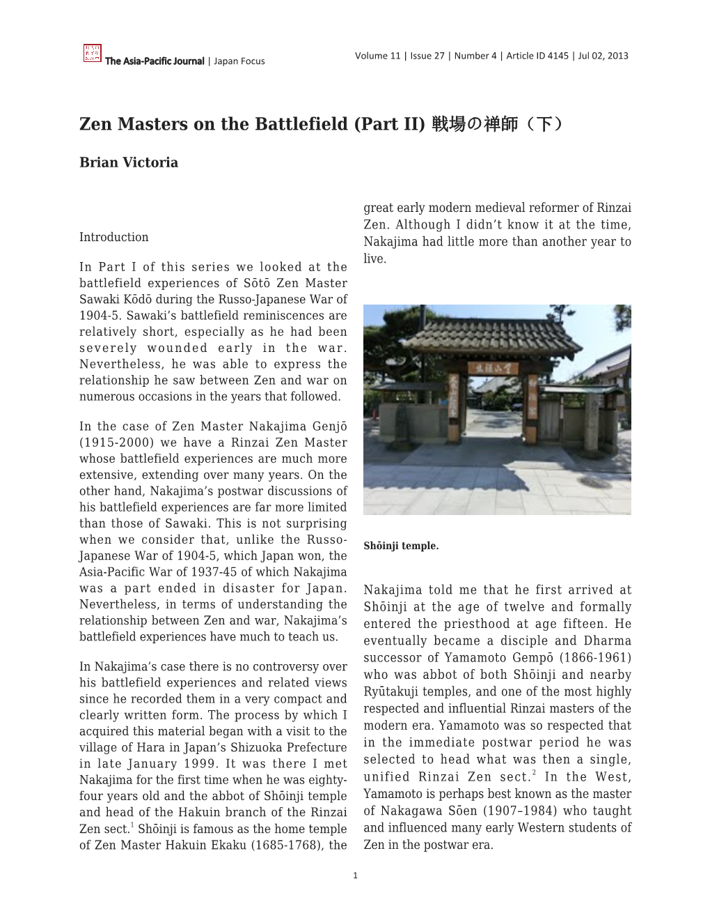 Zen Masters on the Battlefield (Part II) 戦場の禅師（下）