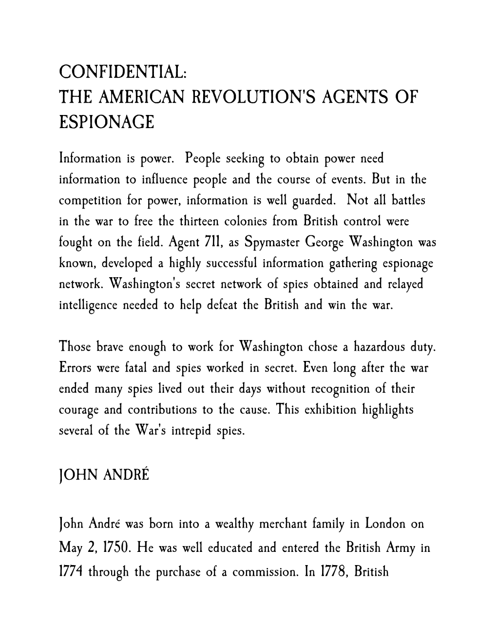 Confidential: the American Revolution's Agents of Espionage