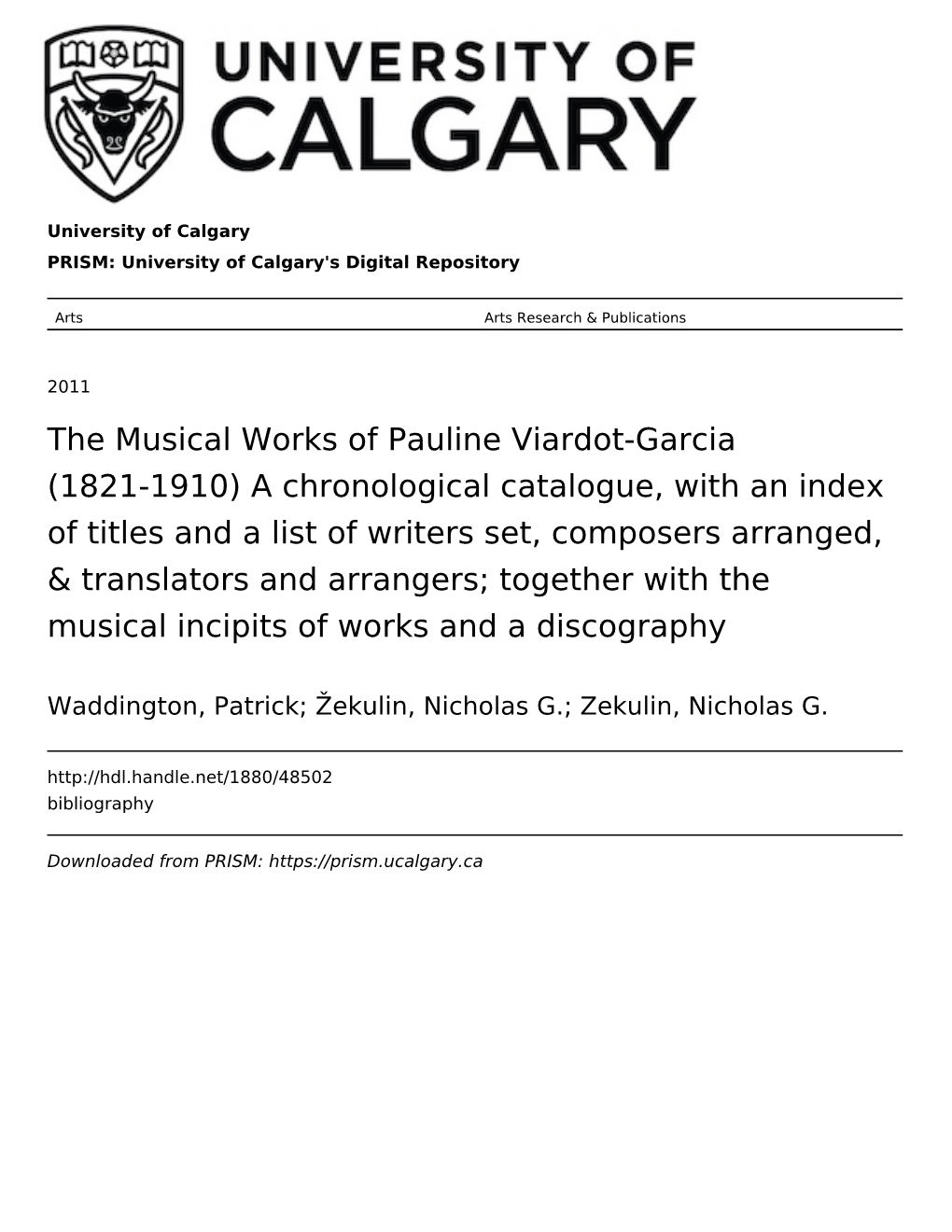 The Musical Works of Pauline Viardot-Garcia