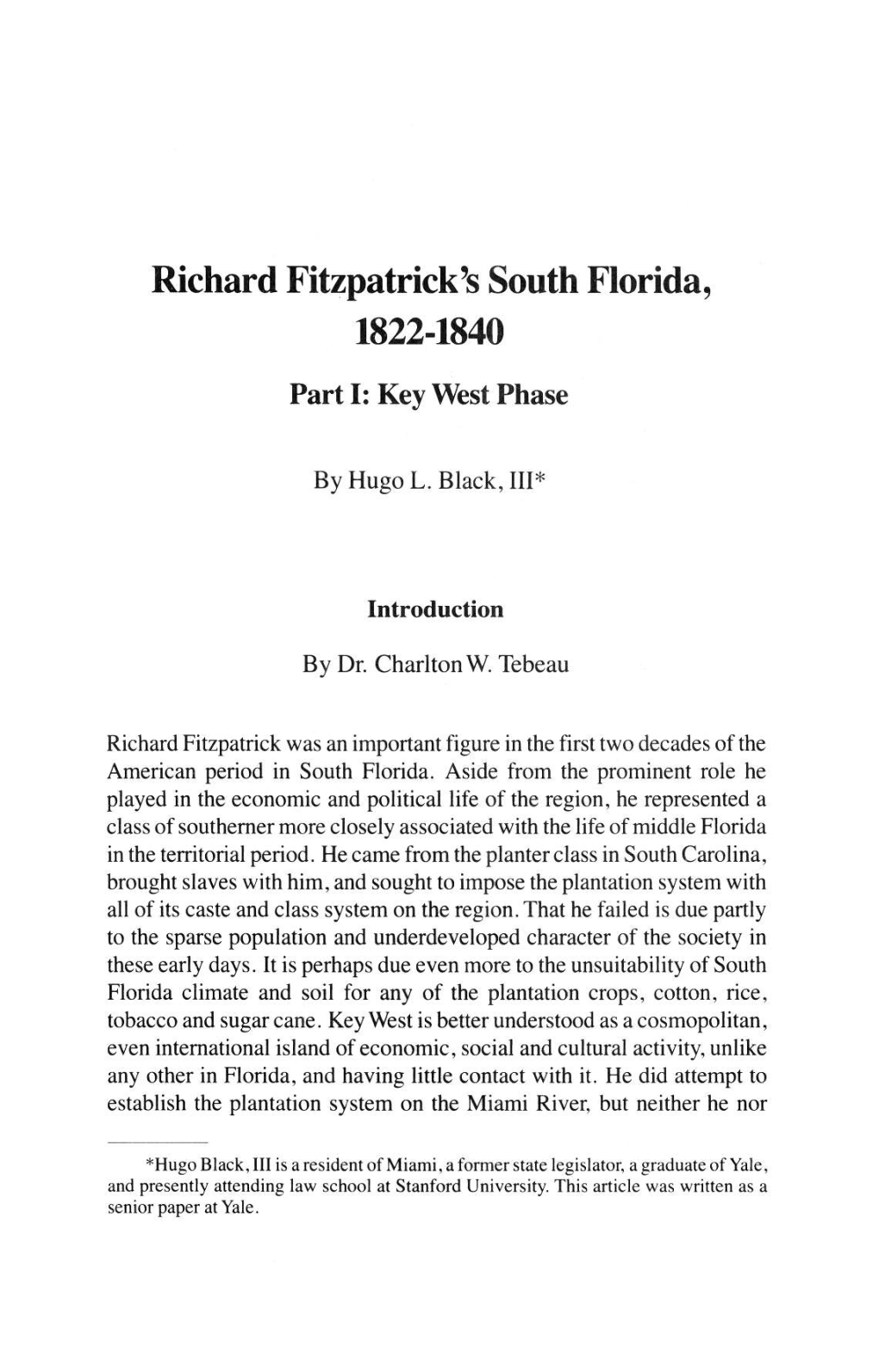 Richard Fitzpatrick's South Florida, 1822-1840, Part I, Key West Phase