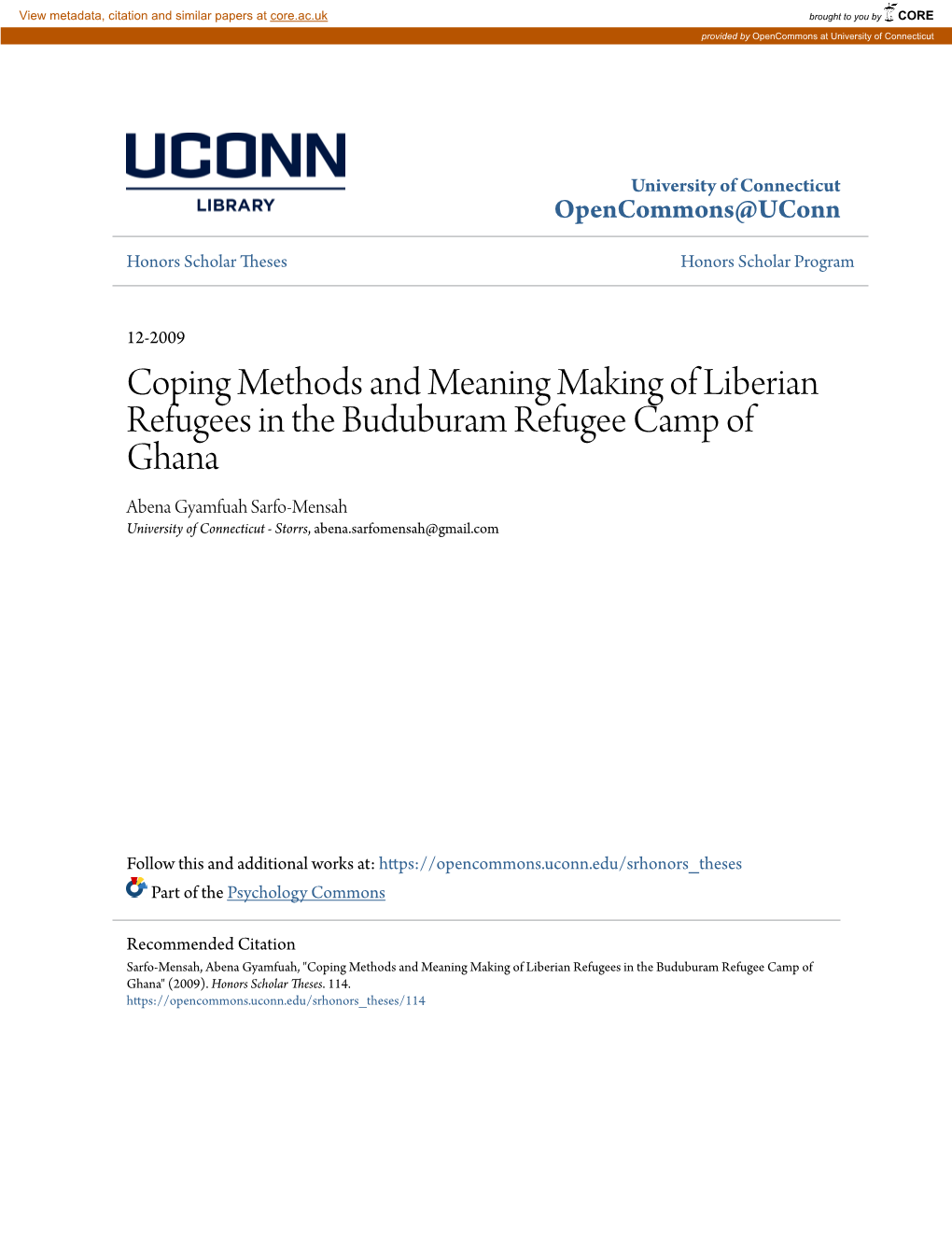 Coping Methods and Meaning Making of Liberian Refugees In