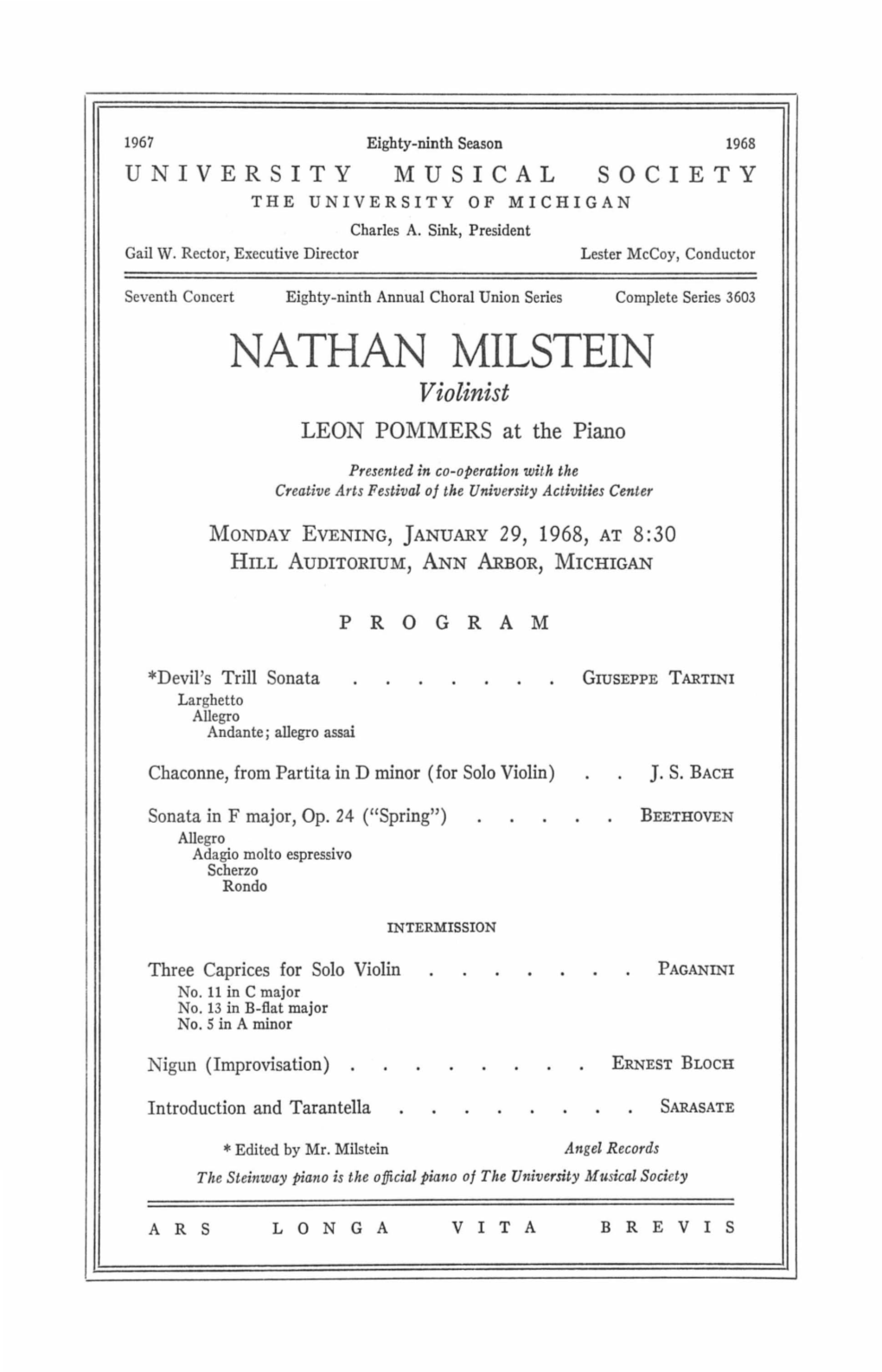 NATHAN MILSTEIN Violinist LEON POMMERS at the Piano