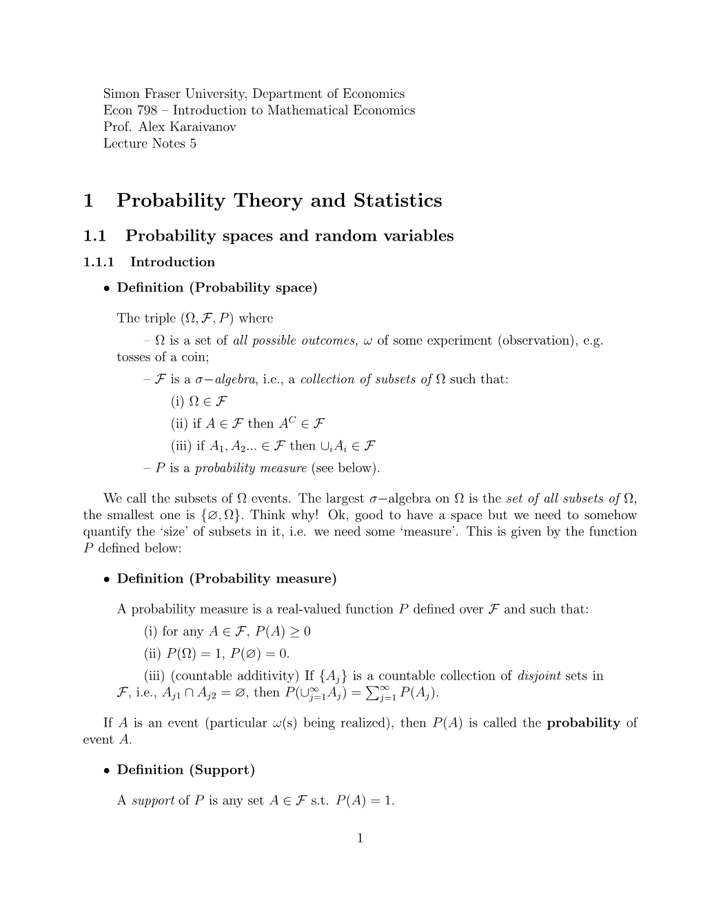 1 Probability Theory and Statistics