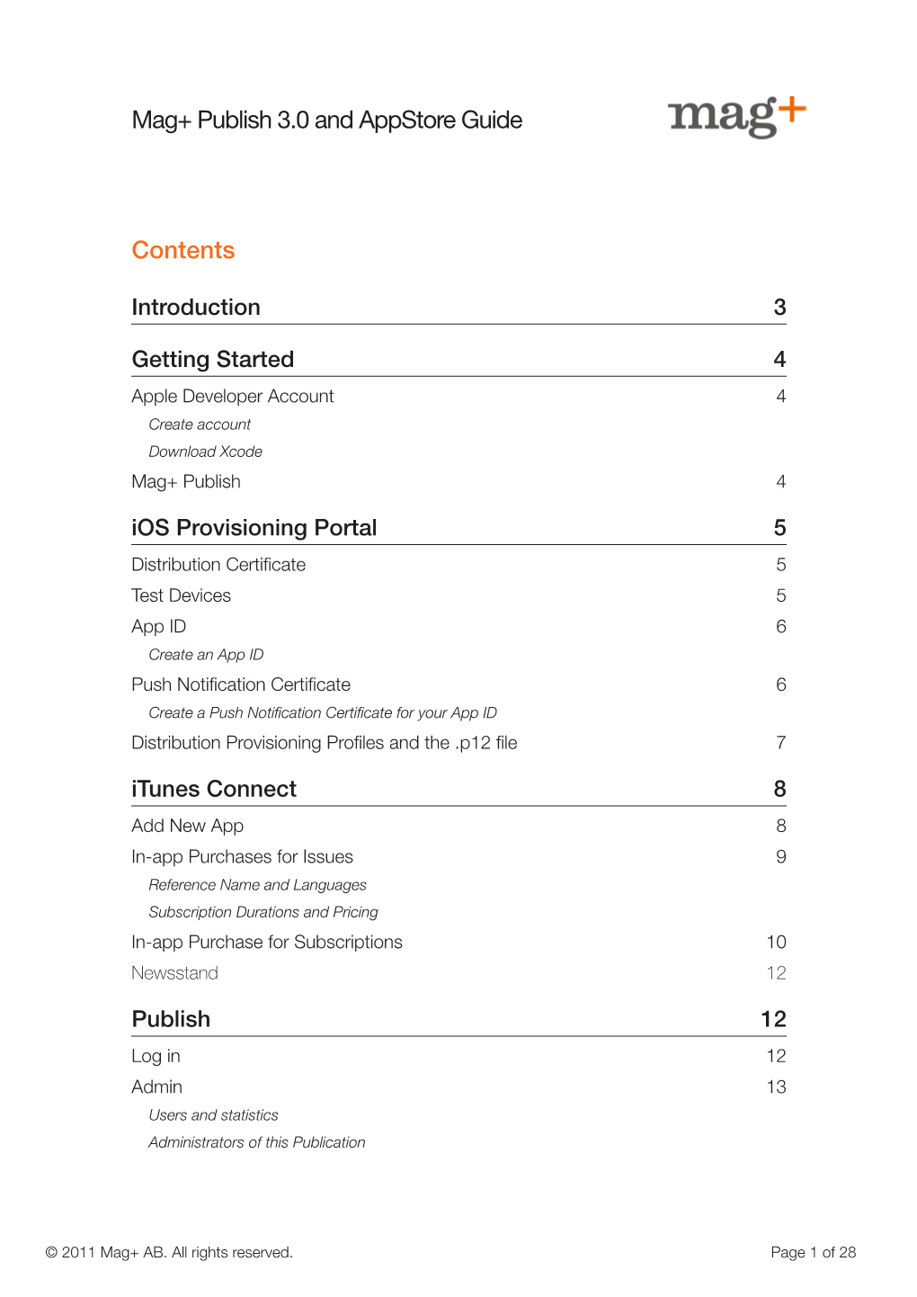 Mag+ Publish 3.0 and Appstore Guide Contents