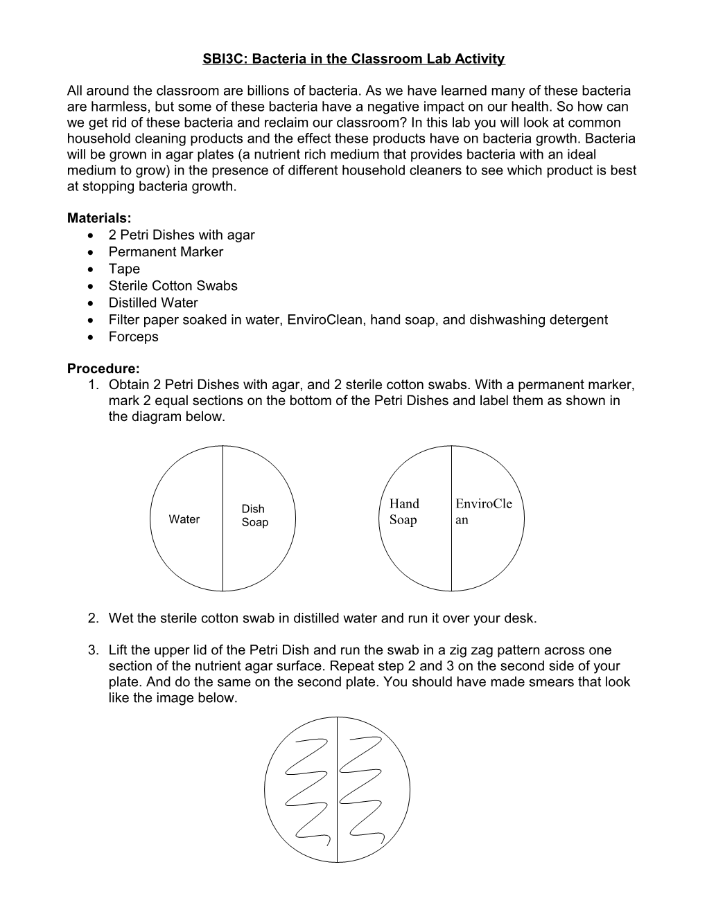 SBI3C: Bacteria In The Classroom Lab Activity