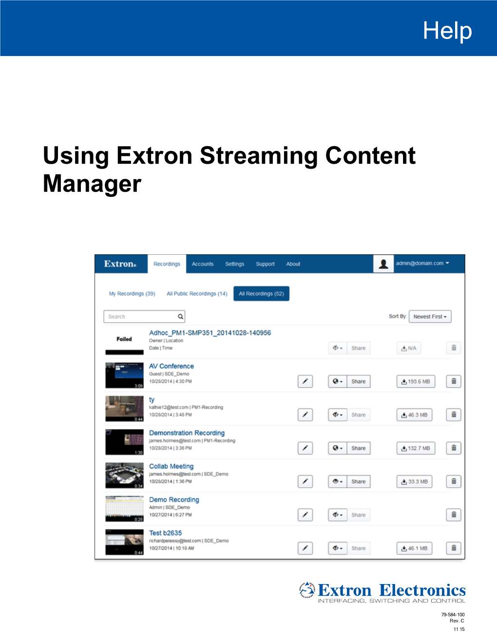 Using Extron Streaming Content Manager: a Help File