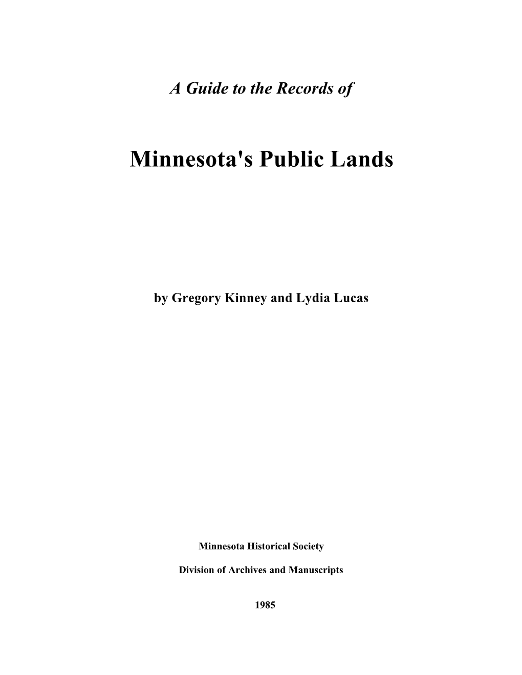 A Guide to the Records of Minnesota's Public Lands