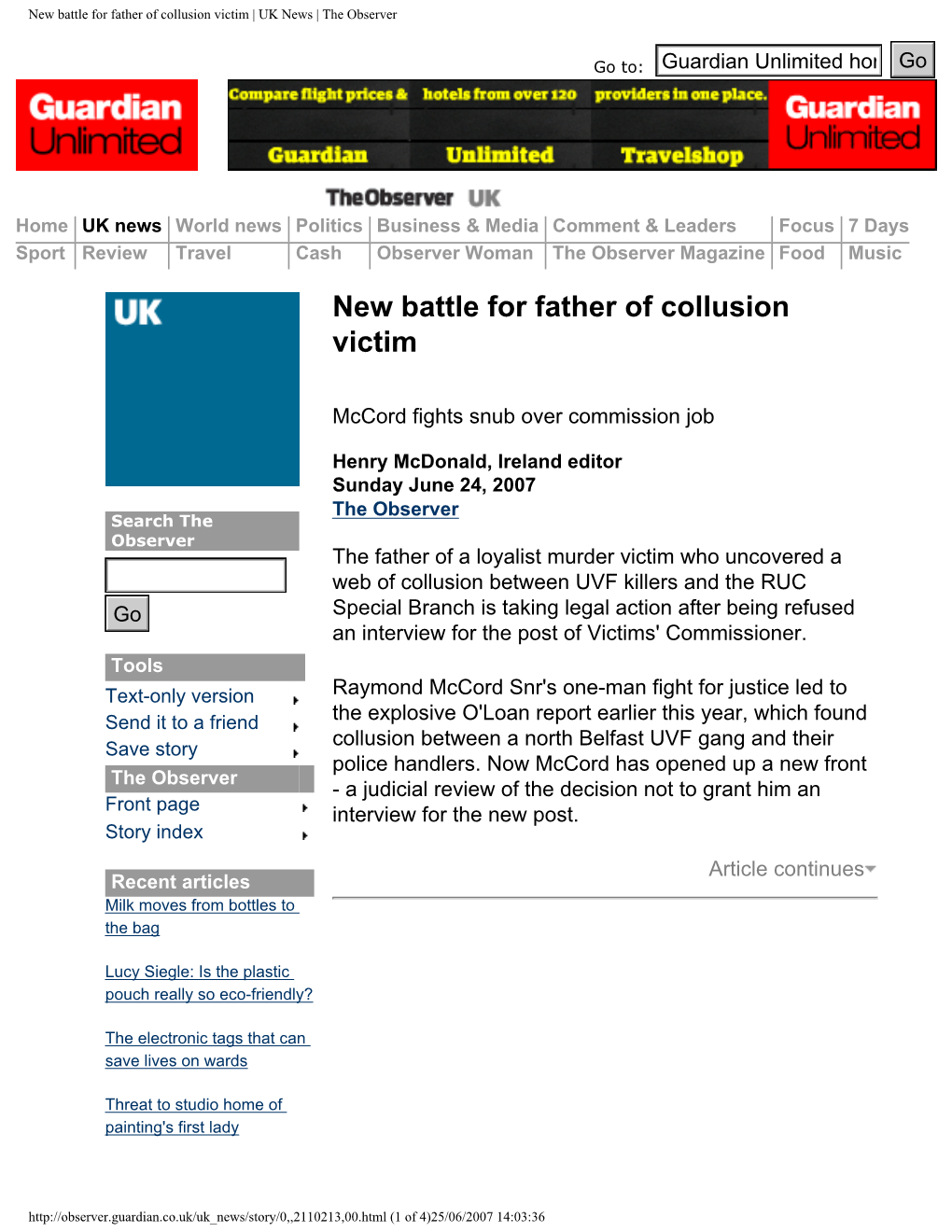 New Battle for Father of Collusion Victim | UK News | the Observer