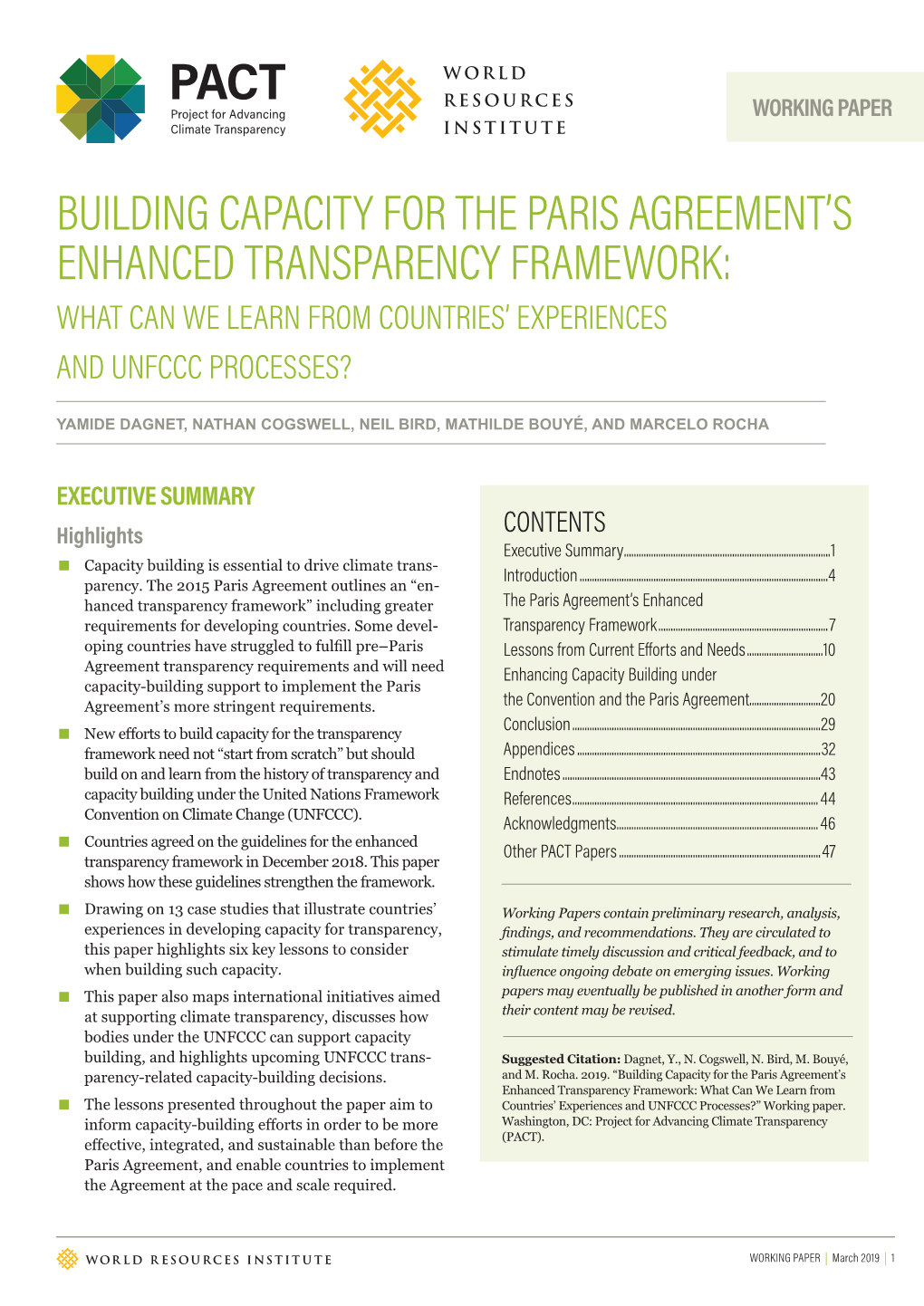 Building Capacity for the Paris Agreement's Enhanced Transparency Framework