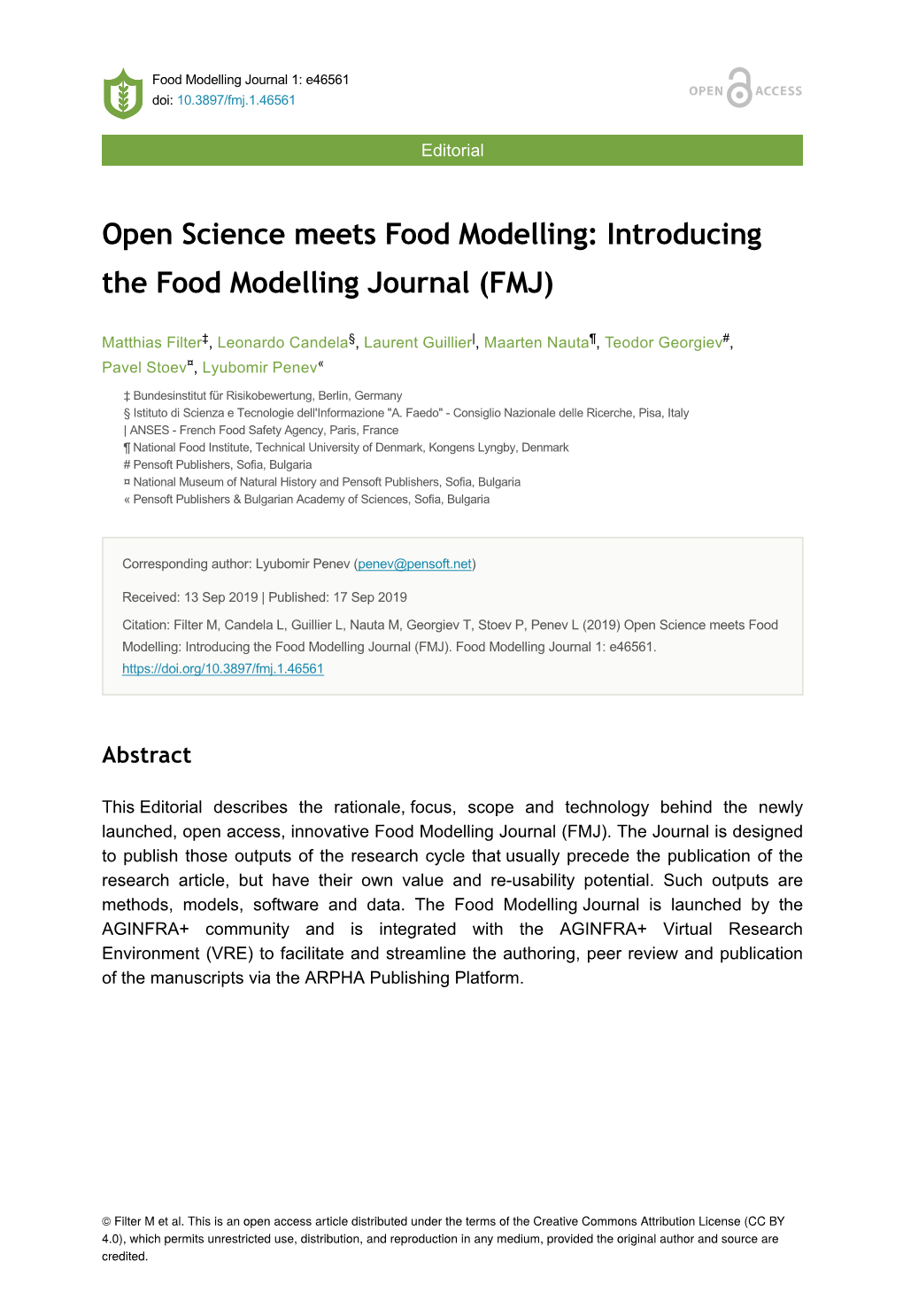 Open Science Meets Food Modelling: Introducing the Food Modelling Journal (FMJ)
