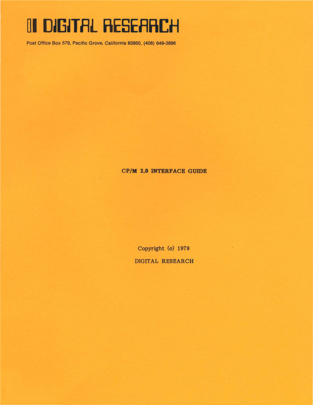 CP/M 2.0 INTERFACE GUIDE, Digital Research, 1979