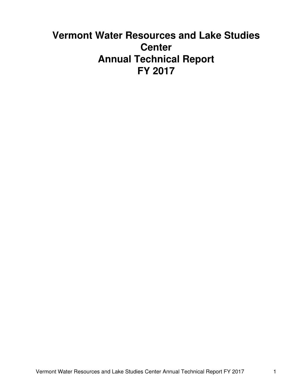 Vermont Water Resources and Lake Studies Center Annual Technical Report FY 2017