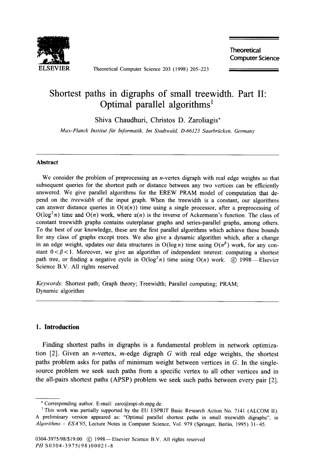 Shortest Paths in Digraphs of Small Treewidth. Part II: Optimal Parallel Algorithms’