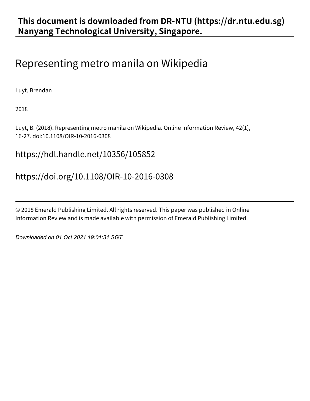 Representing Metro Manila on Wikipedia