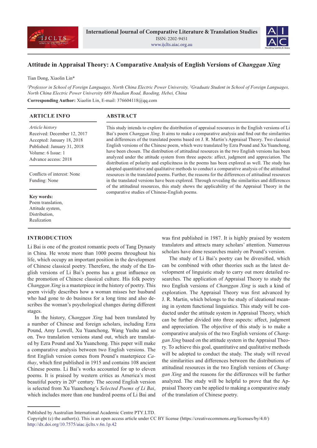 Attitude in Appraisal Theory: a Comparative Analysis of English Versions of Changgan Xing