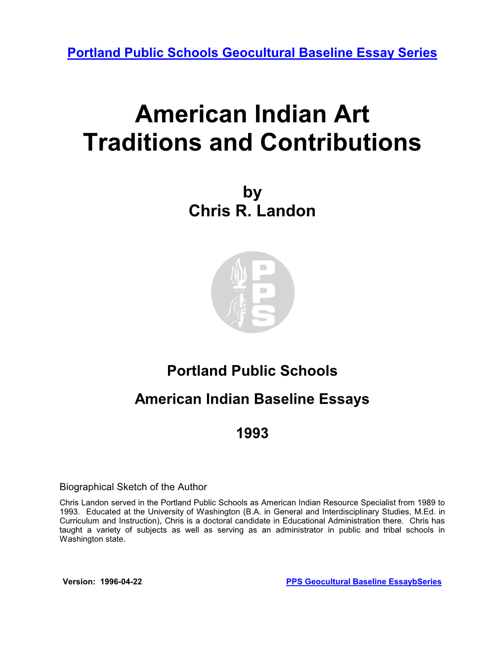 American Indian Art Traditions and Contributions