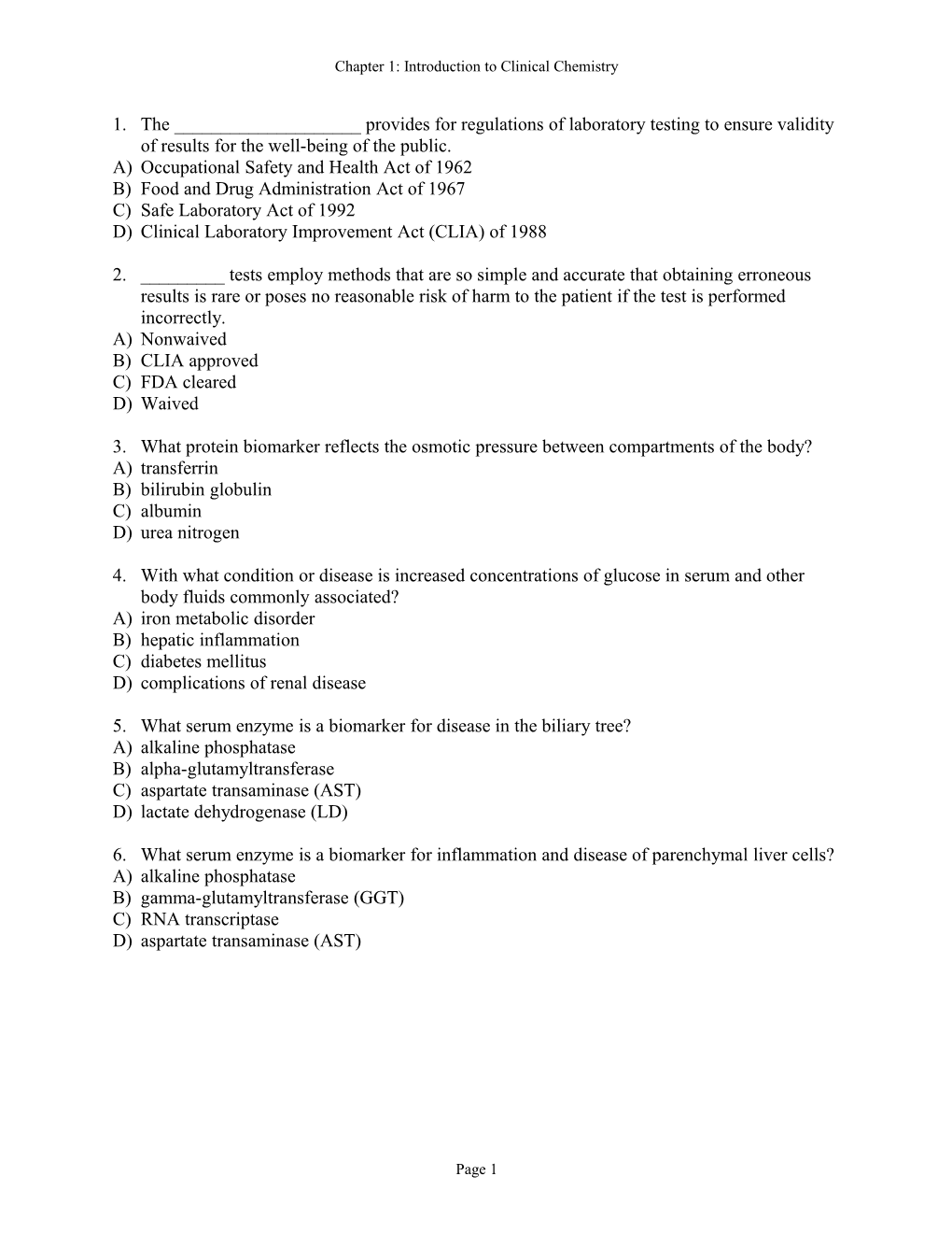 Chapter 1: Introduction to Clinical Chemistry