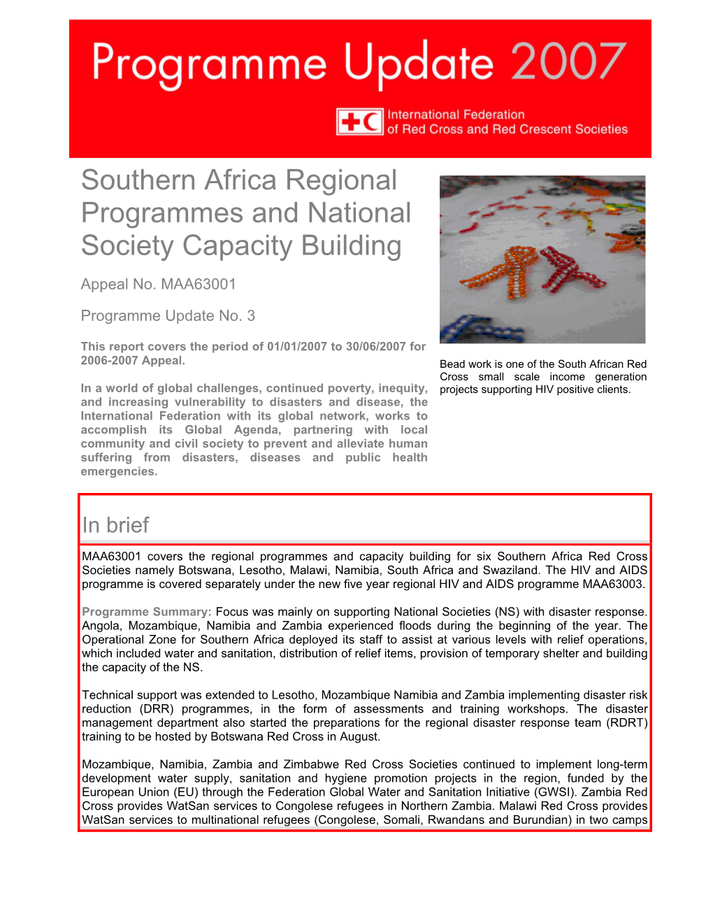IFRC:Southern Africa Regional Programmes and National Society