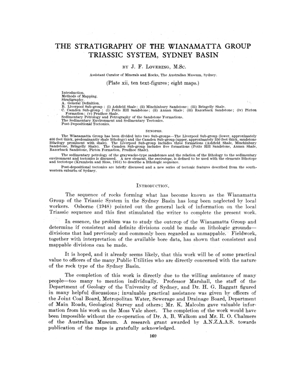 The Stratigraphy of the Wianamatta Group Triassic System, Sydney Basin