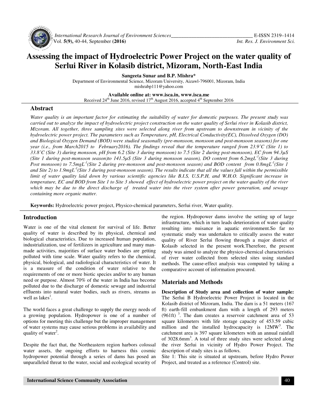 Assessing the Impact of Hydroelectric Serlui River in Kolasib Distric Mpact