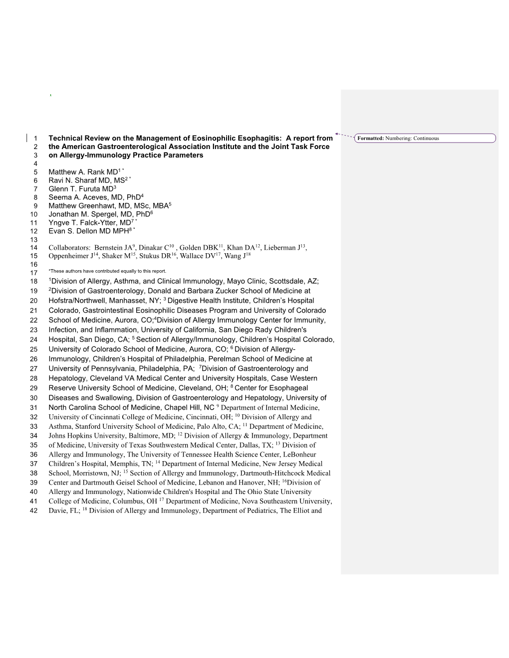 Technical Review on the Management of Eosinophilic Esophagitis