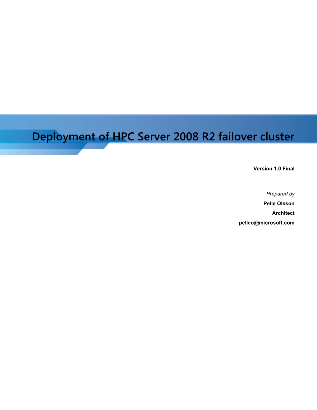 Deployment of HPC Server 2008 R2 Failover Cluster